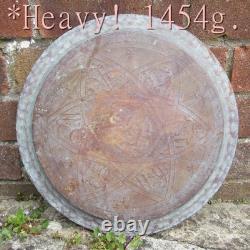 Antique 19th C Islamic Brass Tray Silver & Copper Inlay Arabic Calligraphy 13.5