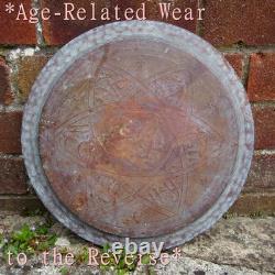 Antique 19th C Islamic Brass Tray Silver & Copper Inlay Arabic Calligraphy 13.5