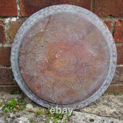 Antique 19th C Islamic Brass Tray Silver & Copper Inlay Arabic Calligraphy 13.5