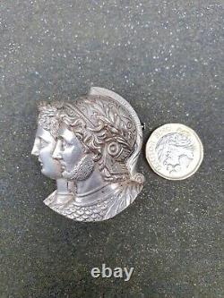 Antique 19th C Victorian Silver Plated Athena & Ares Gods Of War Pin Brooch