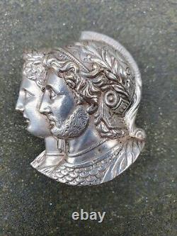 Antique 19th C Victorian Silver Plated Athena & Ares Gods Of War Pin Brooch