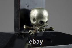 Antique 19th Carved Wood Silver Plate Crucifix Corpus Christi Memento Mori Skull