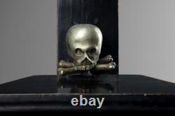 Antique 19th Carved Wood Silver Plate Crucifix Corpus Christi Memento Mori Skull