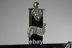 Antique 19th Carved Wood Silver Plate Crucifix Corpus Christi Memento Mori Skull