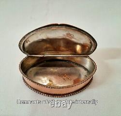 Antique 19th Century copper snuff box, with remnants of silver plate internally