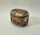 Antique 19th Century oval copper trinket box with scenes, formerly silver plated