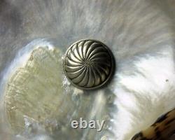 Antique 19th century mother of pearl oyster shell tazza dish silver plated stand