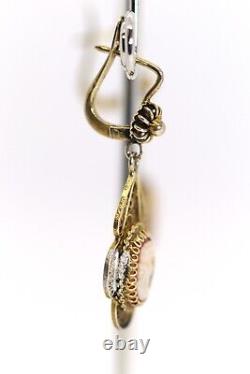 Antique 800er Ladies Silver Earrings Gem, Delicate Gold Plated Floral, L4,5cm