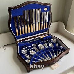 Antique A1 Silver Plated Cutlery Canteen 50-Piece Set 6-Place Setting LOCK & KEY