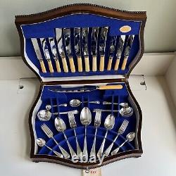 Antique A1 Silver Plated Cutlery Canteen 50-Piece Set 6-Place Setting LOCK & KEY