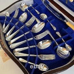 Antique A1 Silver Plated Cutlery Canteen 50-Piece Set 6-Place Setting LOCK & KEY