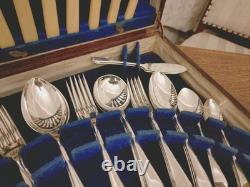 Antique ART DECO 50 Piece Silver Plate Faux Bone CUTLERY SET Viners Sheffield