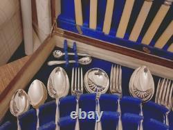 Antique ART DECO 50 Piece Silver Plate Faux Bone CUTLERY SET Viners Sheffield
