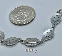 Antique Art Deco Blue Lozenge Shape Plaque Rhodium Plated Sterling Necklace