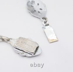 Antique Art Deco Blue Lozenge Shape Plaque Rhodium Plated Sterling Necklace