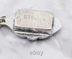 Antique Art Deco Blue Lozenge Shape Plaque Rhodium Plated Sterling Necklace