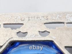 Antique Art Deco Blue Lozenge Shape Plaque Rhodium Plated Sterling Necklace