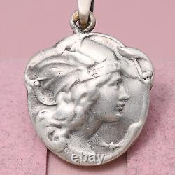 Antique Art Deco French Silver Plated Goddess Athena Signed Becker Charm Pendant
