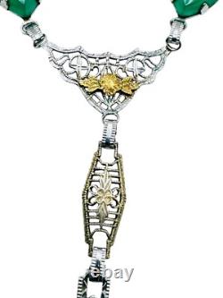 Antique Art Deco Green Stone Rhodium Plated Necklace