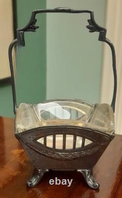 Antique Art Nouveau Bonbon Basket Attributed to WMF Geislingen -Original Glass