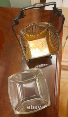 Antique Art Nouveau Bonbon Basket Attributed to WMF Geislingen -Original Glass