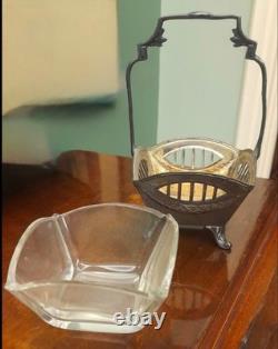 Antique Art Nouveau Bonbon Basket Attributed to WMF Geislingen -Original Glass