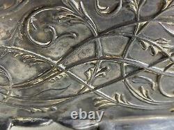 Antique Art Nouveau Repousse Silver Plate Casket Dresser Box Cherubs Maidens WOW