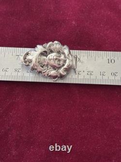 Antique Art Nouveau Silver Chatelaine Belt Clip Smiling Maiden Woman Hard 2 Find