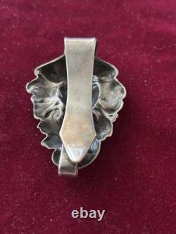 Antique Art Nouveau Silver Chatelaine Belt Clip Smiling Maiden Woman Hard 2 Find
