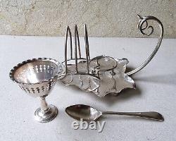 Antique Art Nouveau Silver Plate Boiled Egg & Toast Bachelor Breakfast Set c1900