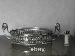 Antique Art Nouveau Silver Plated Centrepiece Handled Bowl With Glass Liner