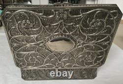 Antique Art Nouveau Silver Plated Jewellery Box -Mirror & Fitted Velvet Interior