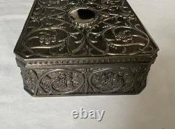 Antique Art Nouveau Silver Plated Jewellery Box -Mirror & Fitted Velvet Interior