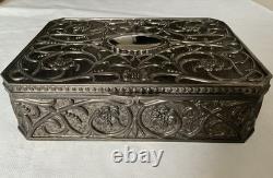 Antique Art Nouveau Silver Plated Jewellery Box -Mirror & Fitted Velvet Interior