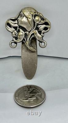 Antique Art Nouveau Stylized Woman Repousse Silver Plated Chatelaine Clip