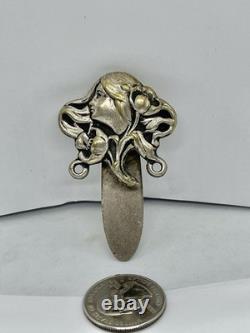 Antique Art Nouveau Stylized Woman Repousse Silver Plated Chatelaine Clip