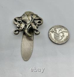 Antique Art Nouveau Stylized Woman Repousse Silver Plated Chatelaine Clip