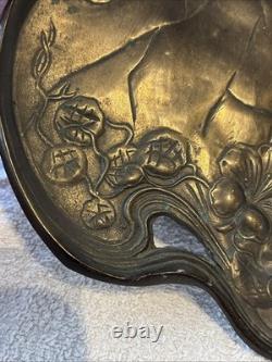 Antique Art Nouveau Two Maidens Dish Plaque Heavy Metal Silver Colour Finish