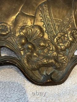 Antique Art Nouveau Two Maidens Dish Plaque Heavy Metal Silver Colour Finish