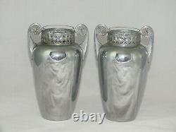 Antique Art Nouveau WMF German Silver Plated Vase glass insert Matching pair