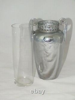 Antique Art Nouveau WMF German Silver Plated Vase glass insert Matching pair