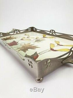 Antique Art Nouveau WMF Silver Plated Serving Tray & Coaster Mettlach Ceramic