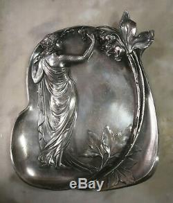 Antique Art Nouveau Wmf Silver Pewter Wall Figural Plate Card Tray Jugendstil