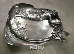 Antique Art Nouveau Wmf Silver Pewter Wall Figural Plate Card Tray Jugendstil