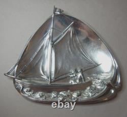 Antique Art Noveau Wmf German Silverplated Sailing Boat Card Tray