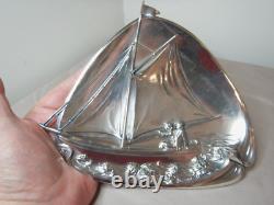 Antique Art Noveau Wmf German Silverplated Sailing Boat Card Tray