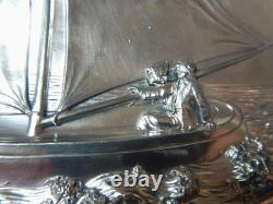 Antique Art Noveau Wmf German Silverplated Sailing Boat Card Tray