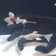 Antique Articulated Koi Fish Chatelaine Pin Red Glass Flower Hand Silver Tone