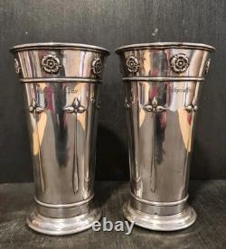 Antique Arts And Crafts Silver Plated Beakers Pair Charlie's Special Prize 7
