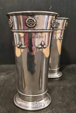 Antique Arts And Crafts Silver Plated Beakers Pair Charlie's Special Prize 7